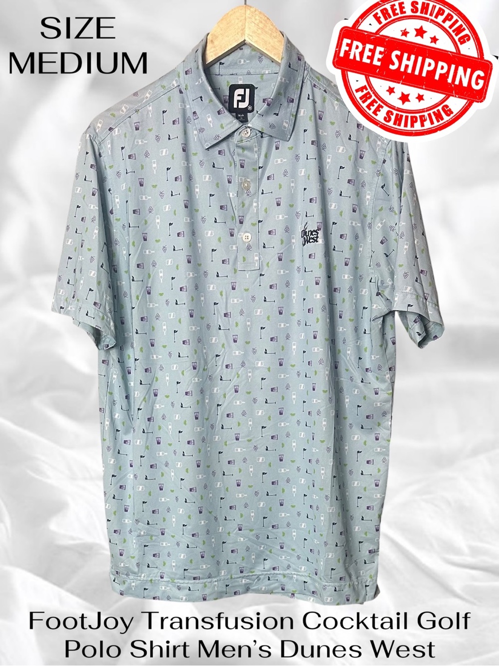 FootJoy Transfusion Cocktail Polo Shirt Men’s Medium Dunes West Golf FREE SHIP